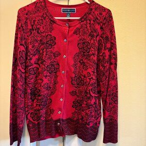 Karen Scott Cardigan Red/Black - XL